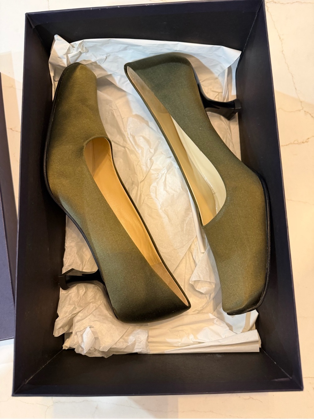 Vintage Prada "Tundra Raso" Satin Square Toe Heels - New With Original Box - Picture 8 of 9
